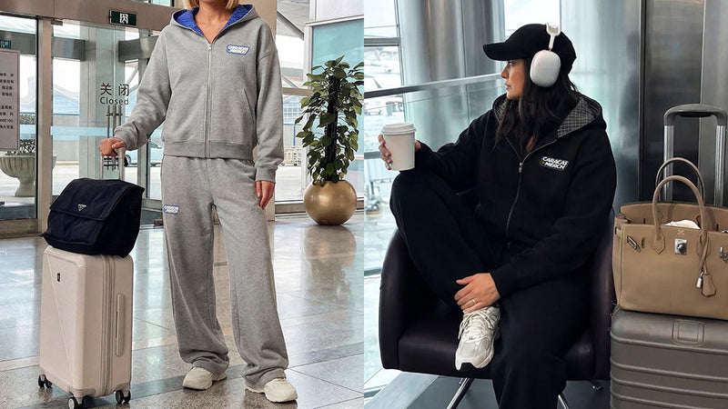 Chándales de Caracas Merch en gris y en negro como outfit para viajar