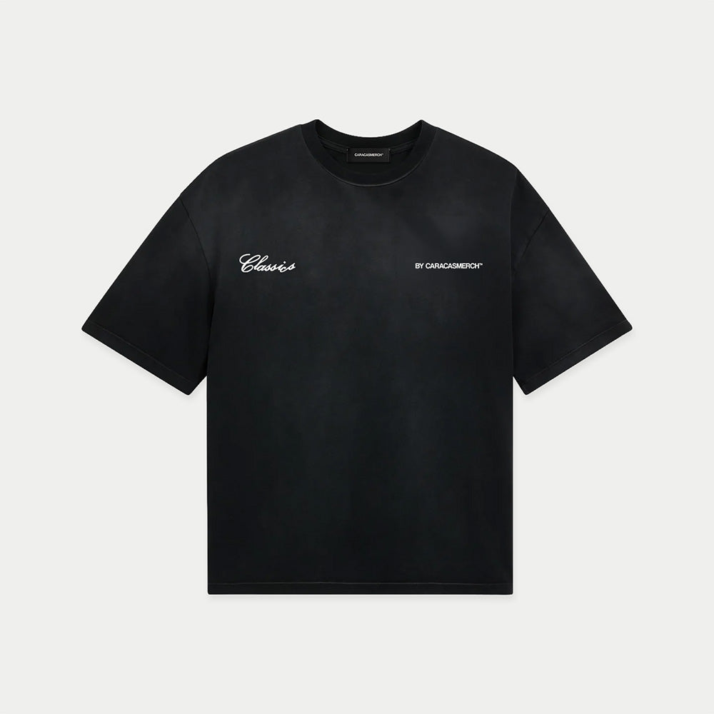 Front view of oversized black Make Venezuela De Pinga Again t-shirt by Caracas Merch