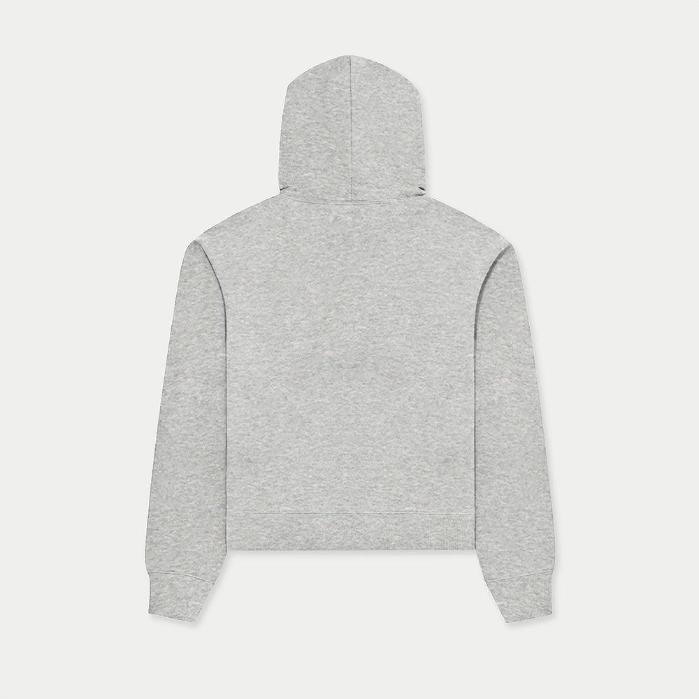 Back view of gray zip-up hoodie by Caracas Merch