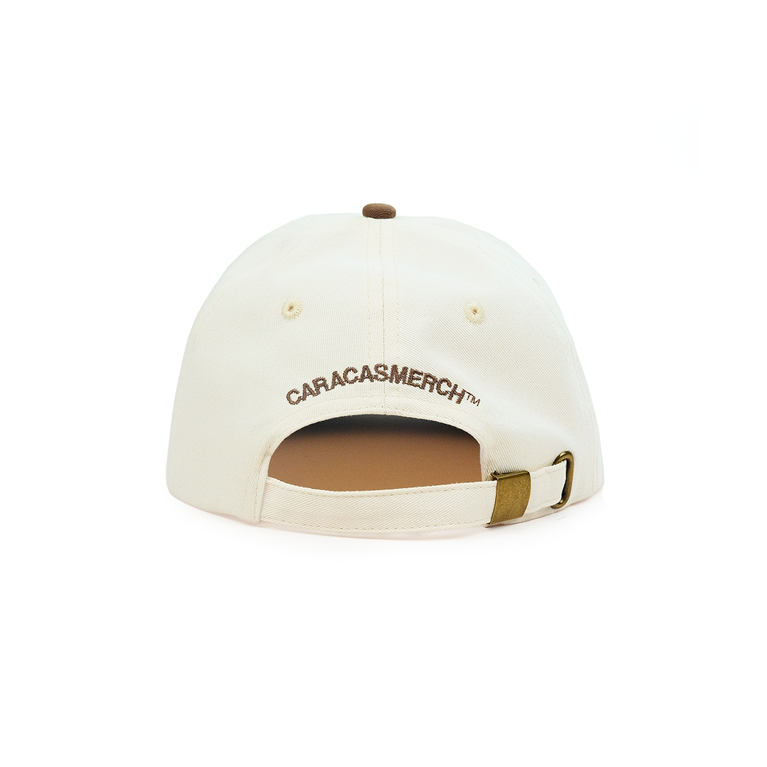 Back view of Velocista Club cream and brown embroidered cap by Caracas Merch