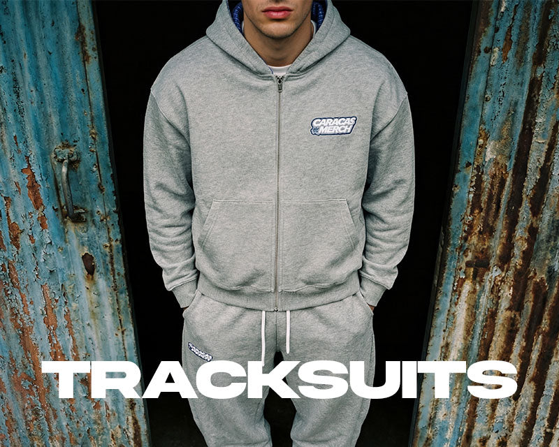 Caracas Merch New Tracksuit on gray color zip-up hoodie and pants
