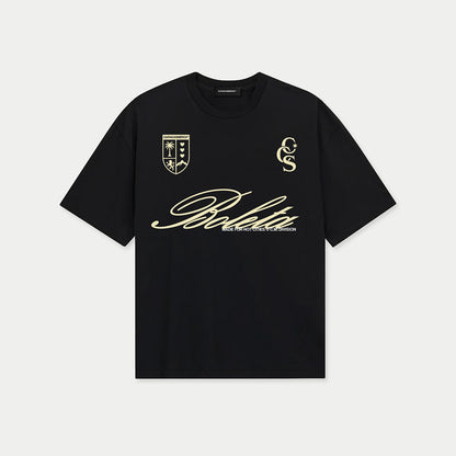Boleta black oversized graphic t-shirt with cream print