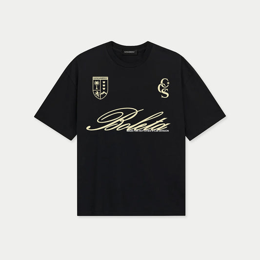 Boleta black oversized graphic t-shirt with cream print