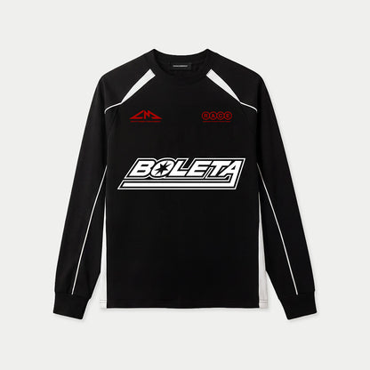 Front view of black Boleta motorsport long sleeve shirt