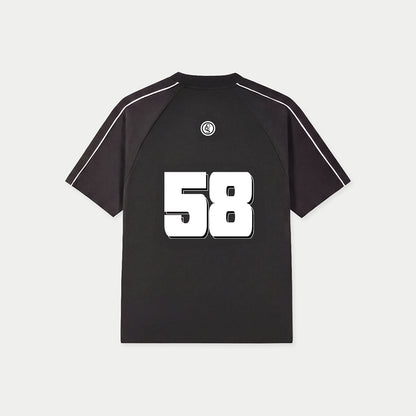 Black Boleta Racing jersey by Caracas Merch with number 58 at back, back view