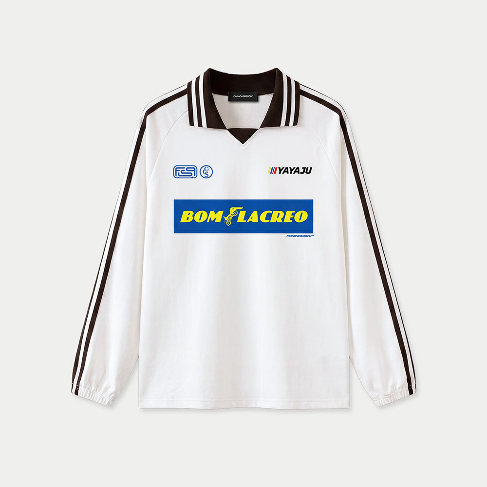 Front view of cream Bom Lacreo windbreaker by Caracas Merch