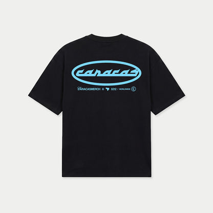 Back view of caracas archives black graphic t-shirt