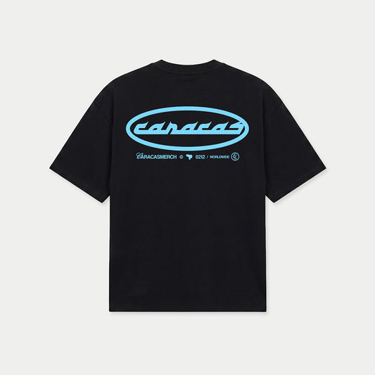 Back view of caracas archives black graphic t-shirt