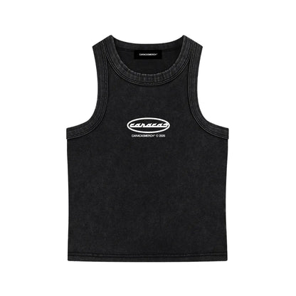 Black Caracas graphic tank top front view