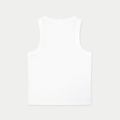 Back view of white tank top by Caracas Merch