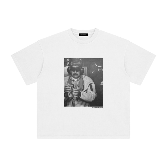 White t-shirt featuring black and white 3 de Enero 2026 graphic print Nicolas Maduro Preso