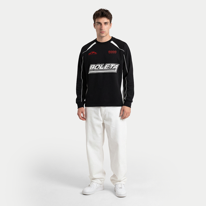 Black Boleta motorsport long sleeve styled with wide pants