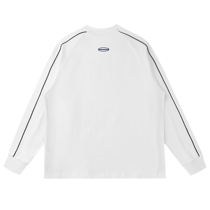 Back view of white Boleta motorsport long sleeve shirt