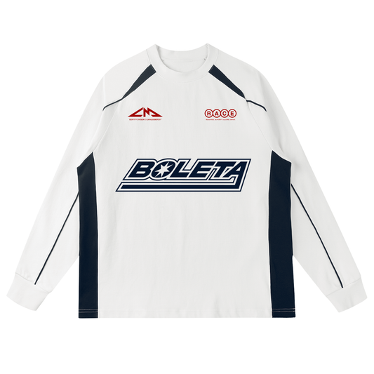 White Boleta motorsport long sleeve shirt by Caracas Merch