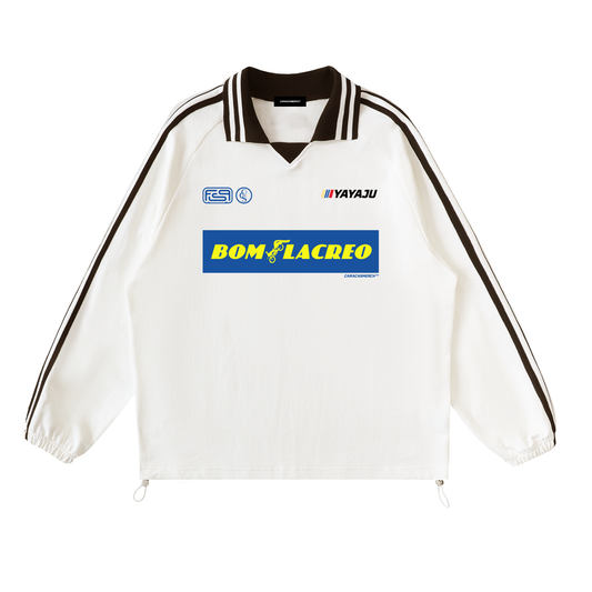 Front view of cream Bom Lacreo windbreaker by Caracas Merch