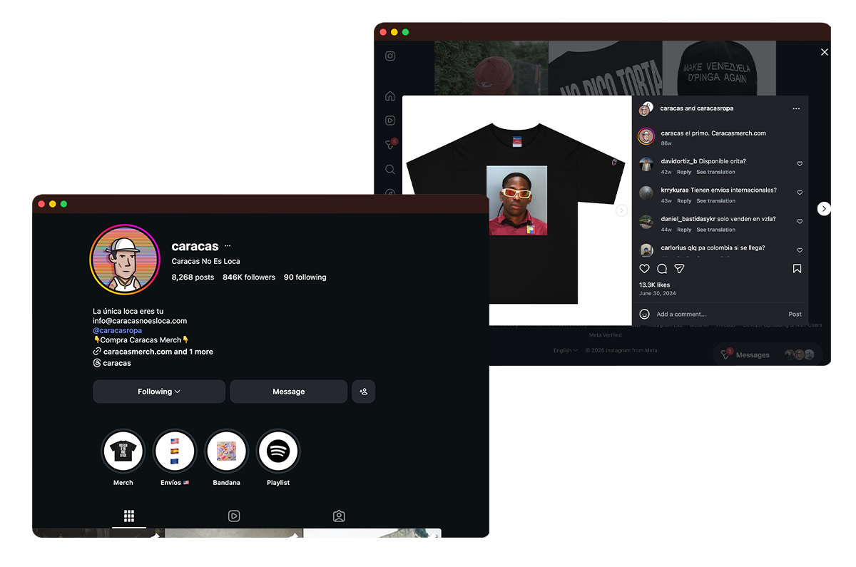 Caracas Merch streetwear brand community and social presence