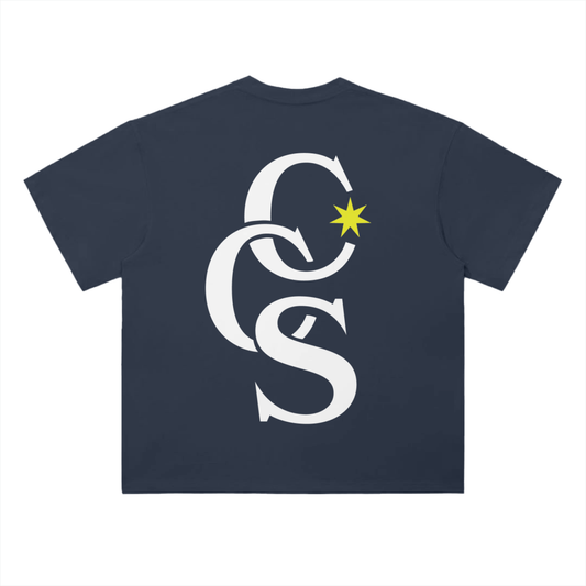 Back view of navy CCS logo graphic t-shirt by Caracas Merch