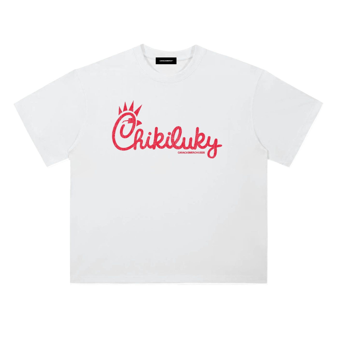 White Chikiluky graphic t-shirt by Caracas Merch