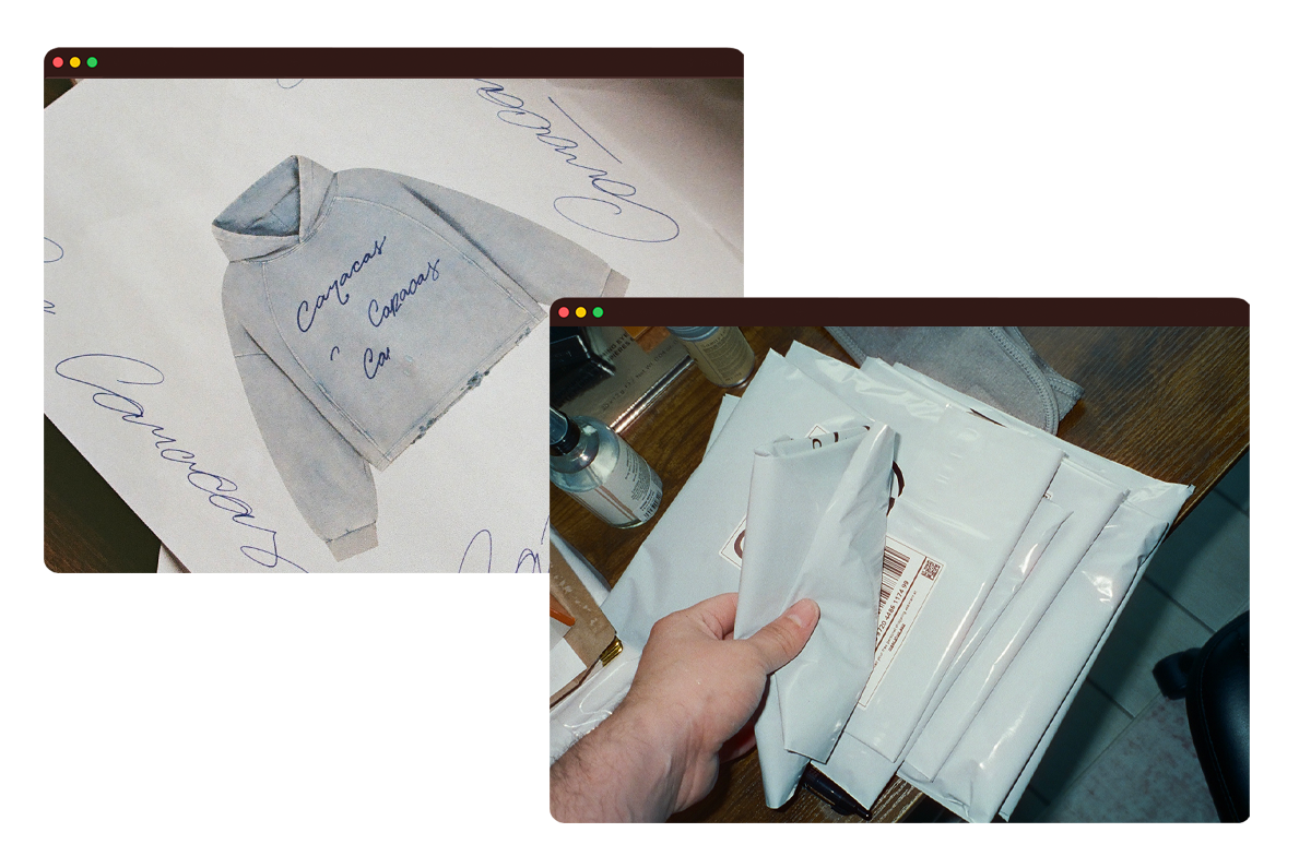 Streetwear brand product design and packaging process by Caracas Merch