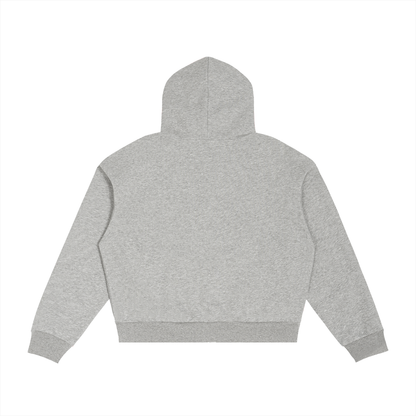 Back view of gray zip-up hoodie by Caracas Merch