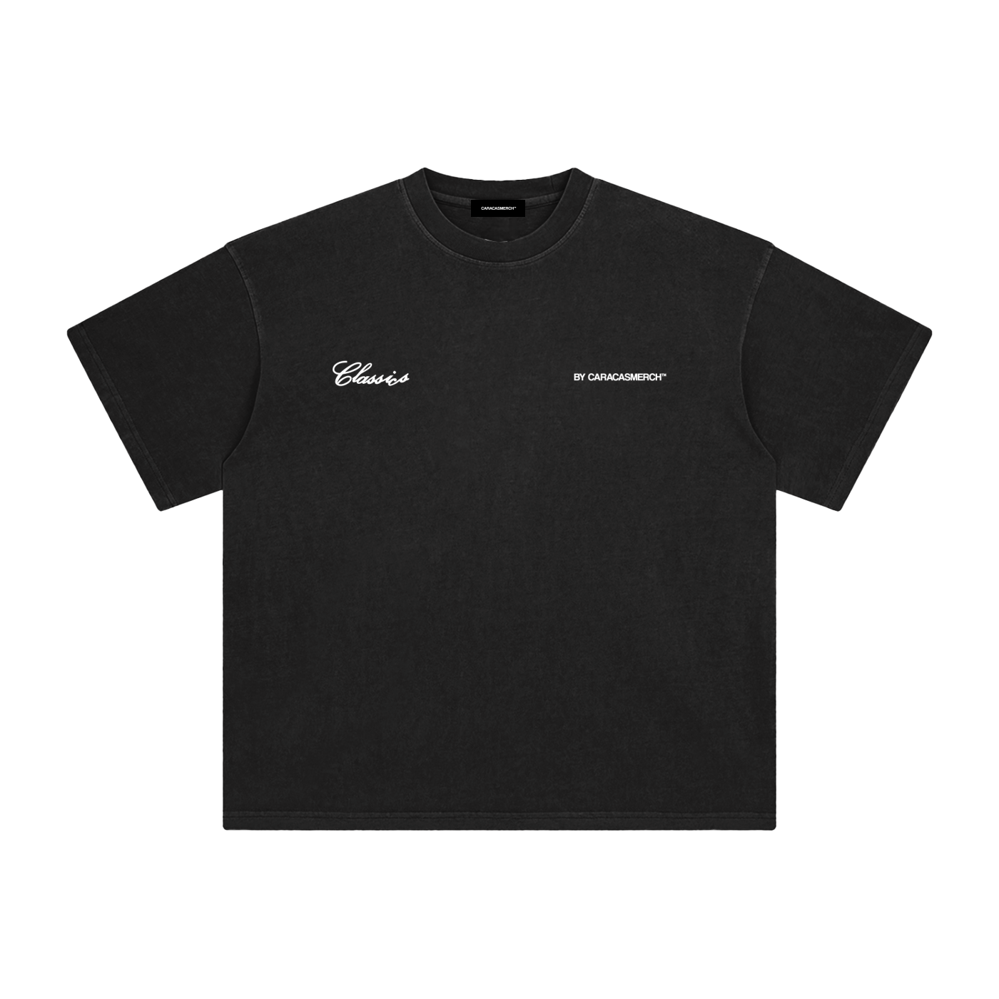 Front view of oversized black Make Venezuela De Pinga Again t-shirt by Caracas Merch
