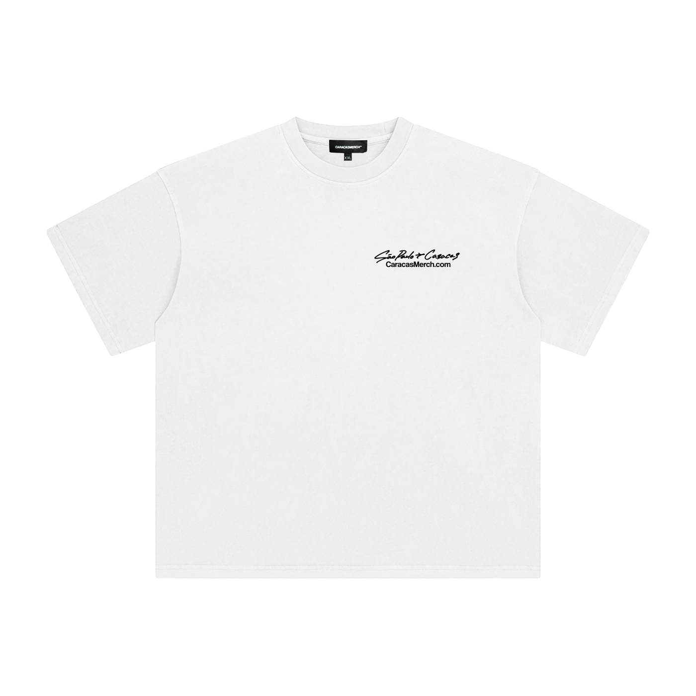Front view of white São Paulo Caracas graphic T-shirt