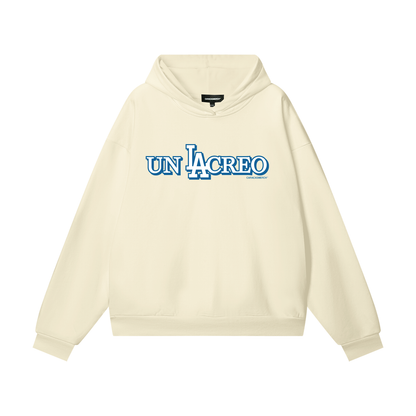 Cream Venezuelan streetwear hoodie with bold Un Lacreo print