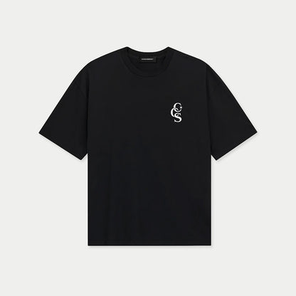 Front flat view of black CCS t-shirt by Caracas Merch