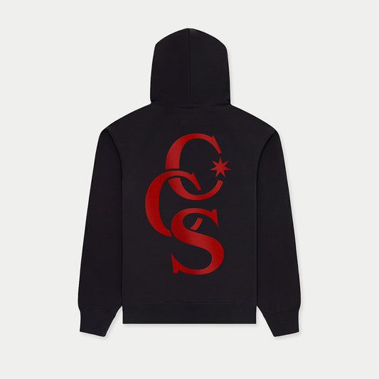 CCS Monogram Hoodie black with red back print Caracas Merch streetwear hoodie