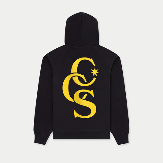 CCS Monogram Hoodie black with yellow back print Caracas Merch streetwear hoodie