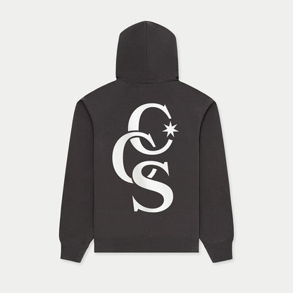 Back view of CCS Caracas heavyweight black graphic hoodie