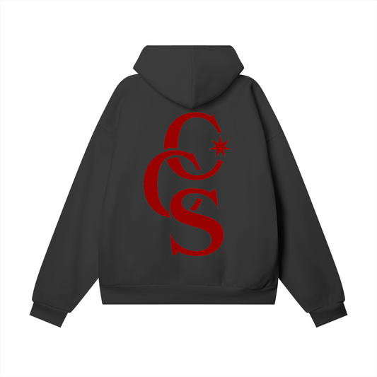 CCS Monogram Hoodie black with red back print Caracas Merch streetwear hoodie
