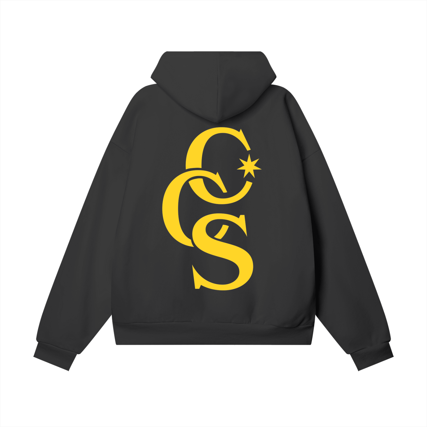 CCS Monogram Hoodie black with yellow back print Caracas Merch streetwear hoodie