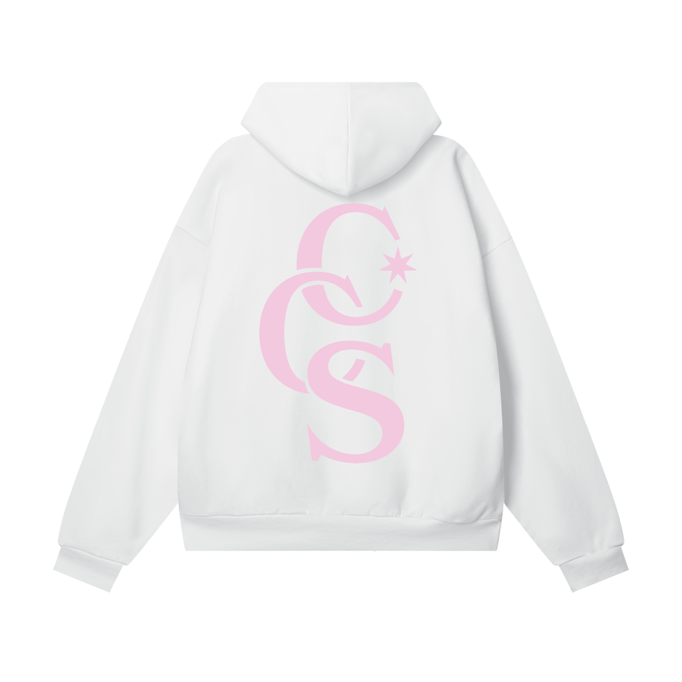 CCS Monogram Hoodie white with pink back print Caracas Merch streetwear hoodie