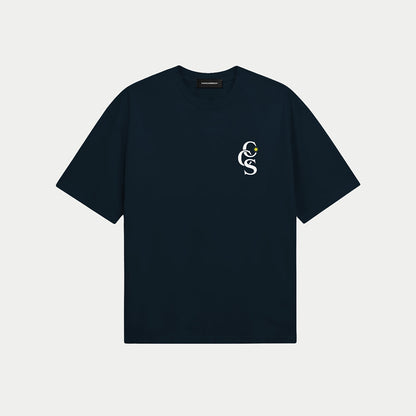 Front flat view of navy CCS classic t-shirt by Caracas Merch