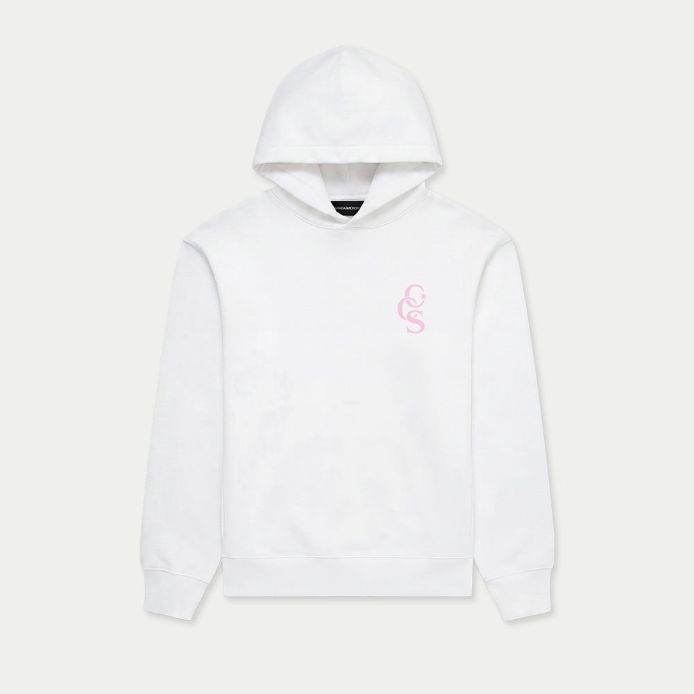 CCS Monogram Hoodie white with pink front print Caracas Merch streetwear hoodie
