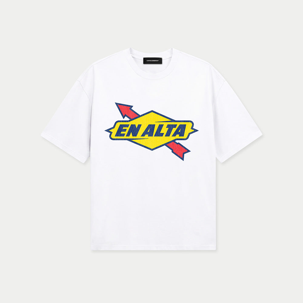 En Alta white t-shirt by Caracas Merch front view
