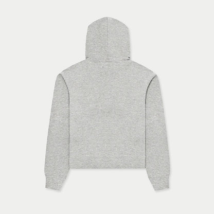 Back view of gray zip-up hoodie by Caracas Merch
