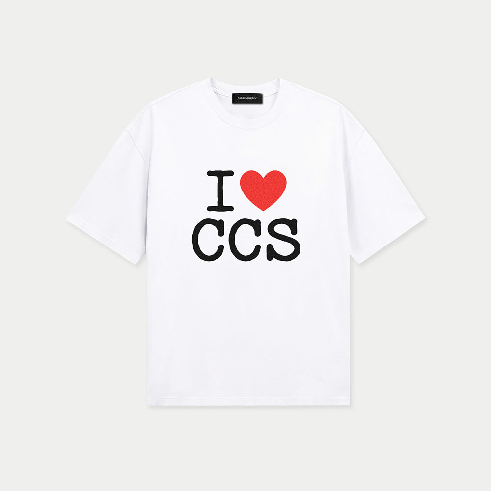 Front view of I love caracas white graphic t-shirt by Caracas Merch