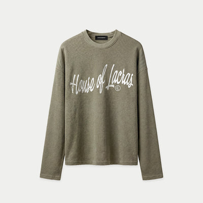House of Lacras Green Waffle Long Sleeve Boxy Tee