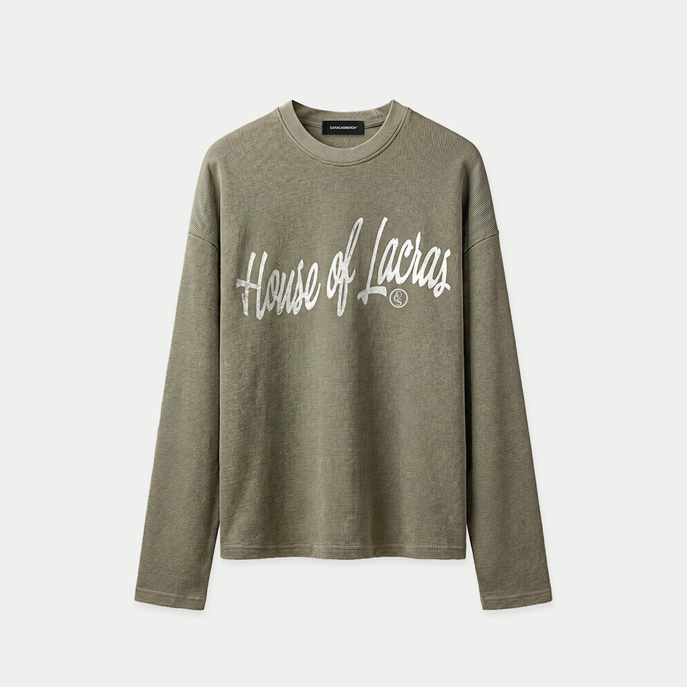 House of Lacras Green Waffle Long Sleeve Boxy Tee