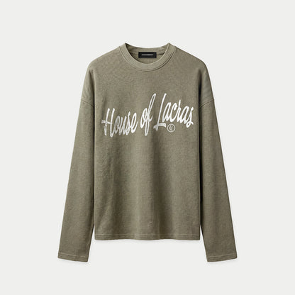 House of Lacras Green Waffle Long Sleeve Boxy Tee