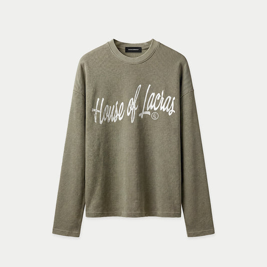 House of Lacras Green Waffle Long Sleeve Boxy Tee
