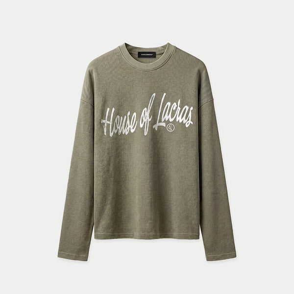 House of Lacras Green Waffle Long Sleeve Boxy Tee
