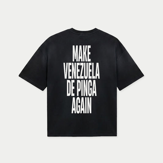 Oversized black t-shirt with Make Venezuela De Pinga Again back print
