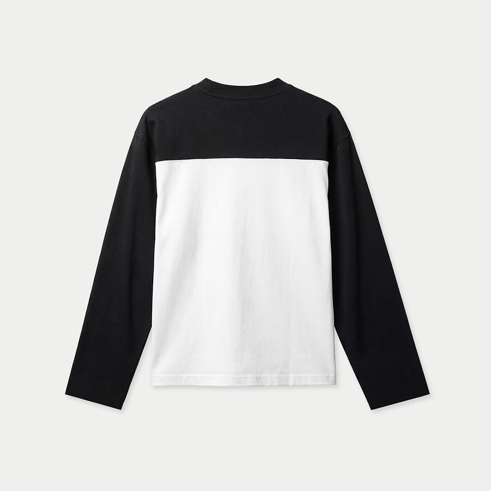 Back view of black and white Mucho Tiquete long sleeve shirt