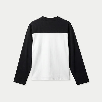 Back view of black and white Mucho Tiquete long sleeve shirt