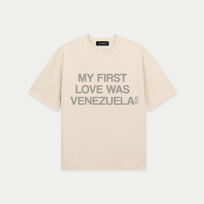 Front view of cream my first love was venezuela graphic t-shirt