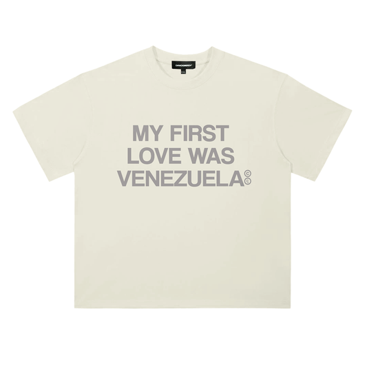 Front view of cream my first love was venezuela graphic t-shirt
