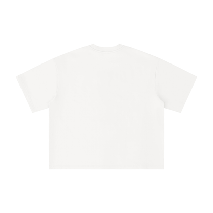 White oversized t-shirt back view with elegant “Niche” script logo in gold centered on the chest – Caracas Merch